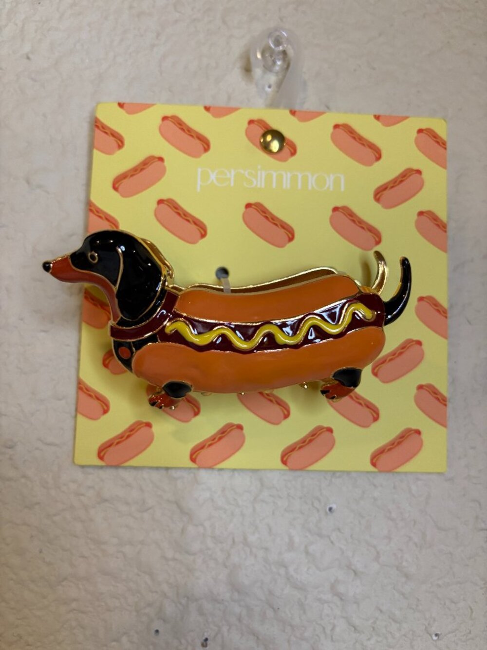Persimmon Dachshund Hot Dog Hair Claw Clip Wiener Dog Mustard Ketchup NWT